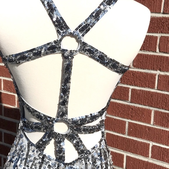 Precious Formals Silver Sequined Formal Gown - Picture 8 of 13